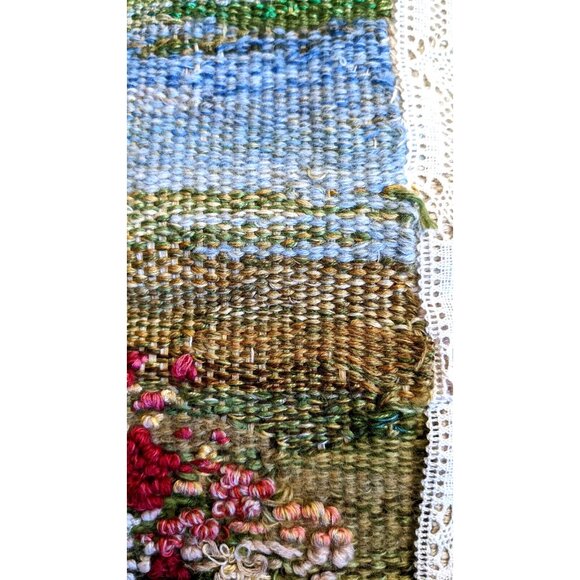 Vintage Tapestry Technique Needlepoint Panel Square Hand Woven Cottage 13*13 in - Picture 8 of 8